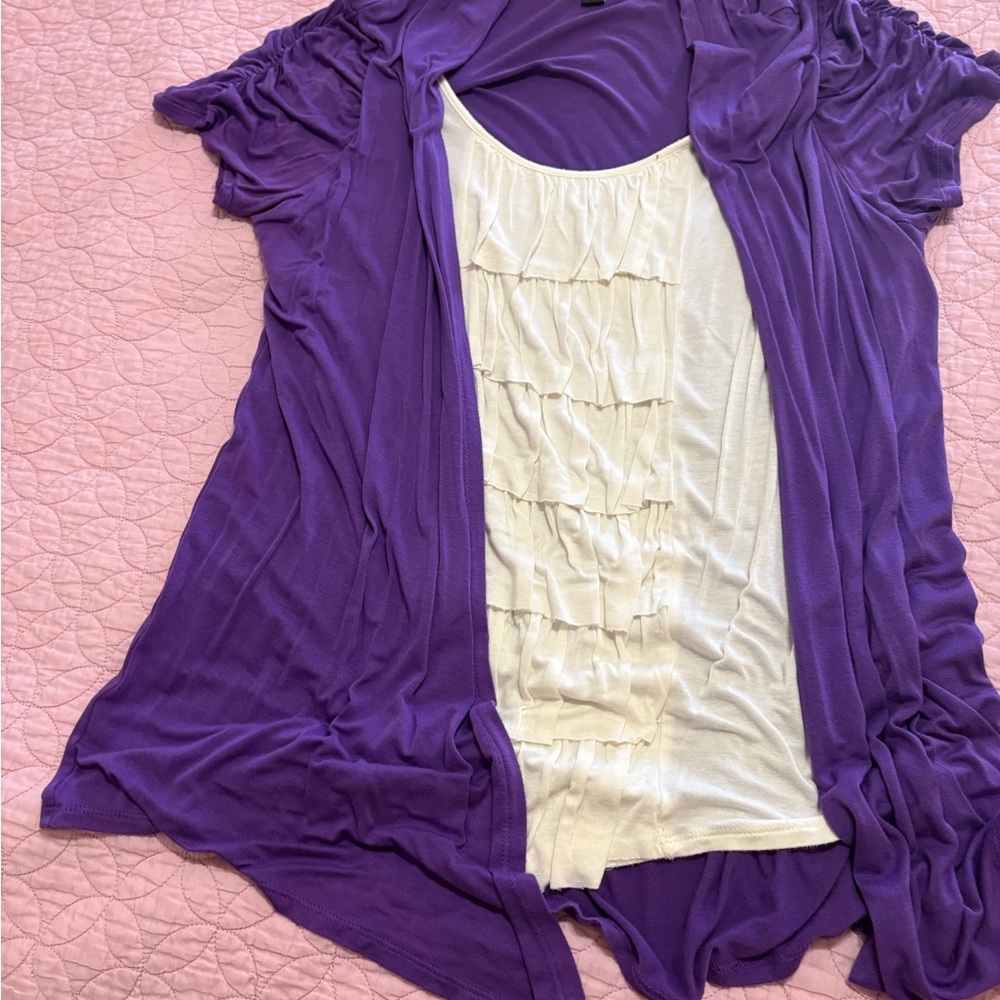 New Directions Purple and Cream Tunic Top